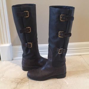 Stuart Weitzman Brown Leather Buckle Up Tall Boots